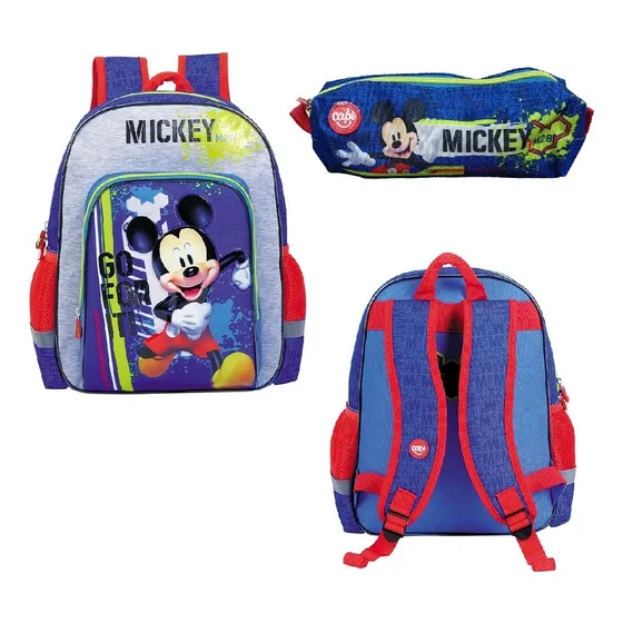 Combo De Bolso Y Cartuchera Escolar Mickey Mouse    