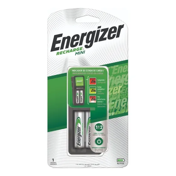 Cargador Energizer Mini + 2 Pilas Aa Recargable Incluidas