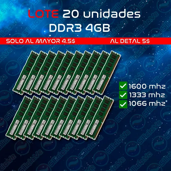 Al Mayor Ram Pc Ddr3 4gb (20 Unidades)