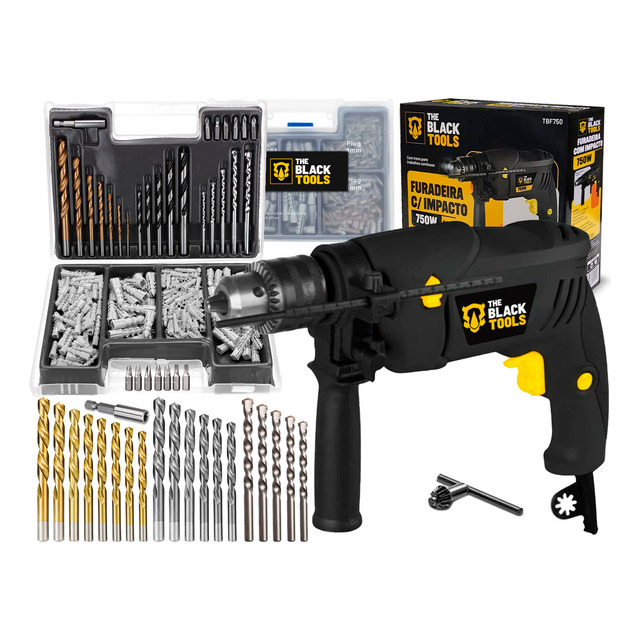 Furadeira De Impacto 13mm 750w Profissional Com Kit Brocas Buchas E Bits 300 Peças The Bla... Furadeira De Impacto 13mm 750w Profissional Com Kit Brocas Buchas E Bits 300 Peças The Bla...