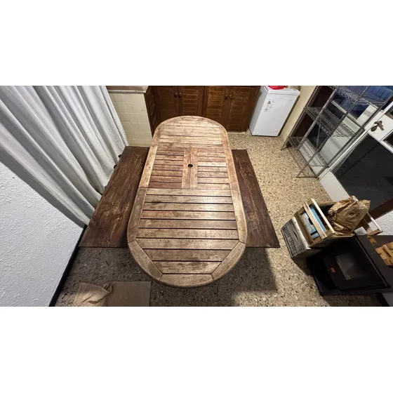 Mesa De Madera Extensible + 2 Bancos