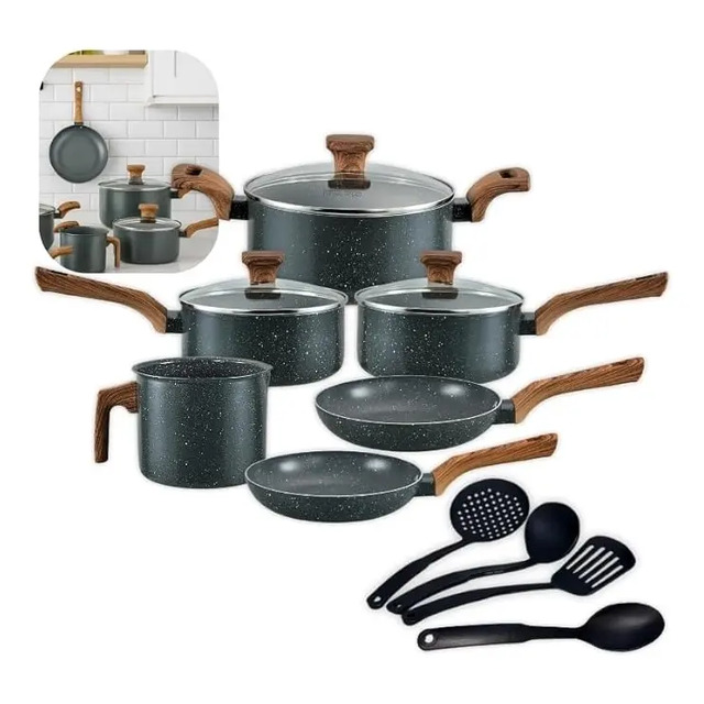 Jogo De Panelas Indução Mimo Style Cerâmica 10 Peças Cor Granito