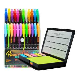 Estuche De Notas Adhesivas It + 24 Plumas De Gel Estuche De Notas Adhesivas It + 24 Plumas De Gel