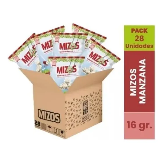 28 Snacks Integral Galletas De Arroz Mizos Sabor Manzana