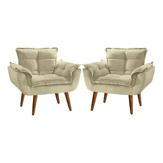 Kit 02 Poltronas Decorativas Opala Suede Porto Decor Cor Bege Kit 02 Poltronas Decorativas Opala Suede Porto Decor Cor Bege