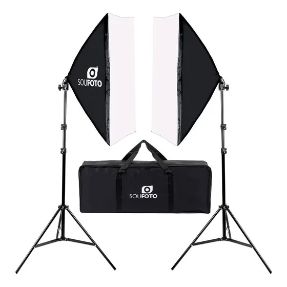 Kit de Iluminação Sou Foto Duplo Softbox 50x70cm com Tripés 2m e Bolsa Luz Suave e Profissional para Fotos e Vídeos Ideal para Estúdios YouTube Newborn e Mais