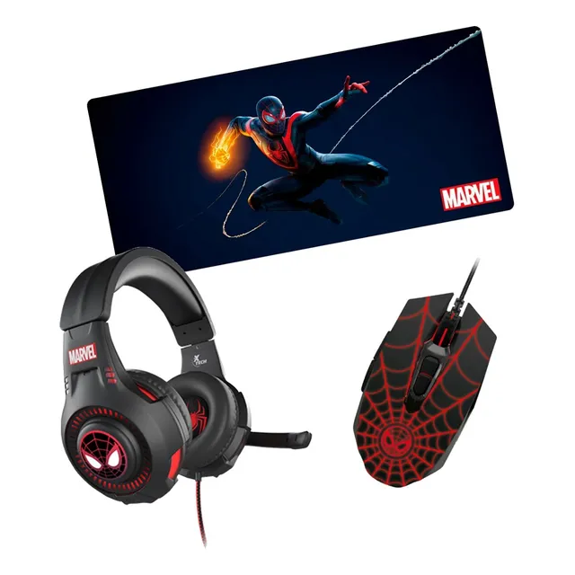 Auricular + Mouse Pad Xxl + Mouse Gamer Marvel Spider Man
