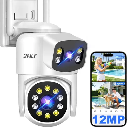 2nlf 12mp Cámara Vigilancia Wifi Cámara De Seguridad Exterior 2 Lente 2 Pantalla Blanco