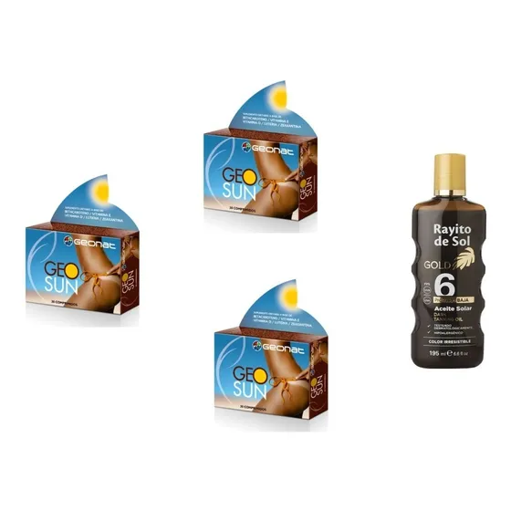 Autobronceante Pastillas Bronceador Geosun X3 + Aceite Gold