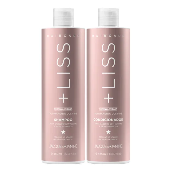 Jacques Janine + Liss Shampoo Sem Sal 450ml Condicionador Leave-in 440ml Reduz Volume Frizz Brilho Textura Lisa