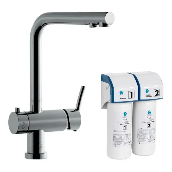 Kit Fv Grifería Cocina Libby + Dispositivo Fresh Agua Red Acabado Cromo Color Gris