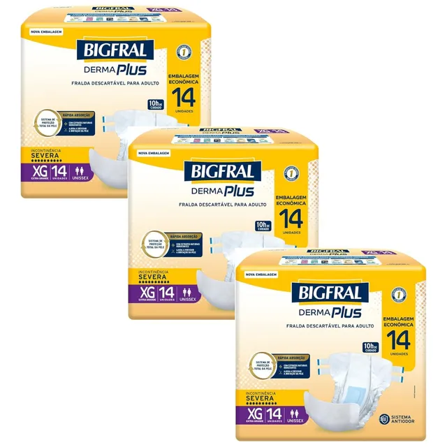 Fralda Geriátrica Bigfral Dermaplus Xg Kit 3 Pacotes