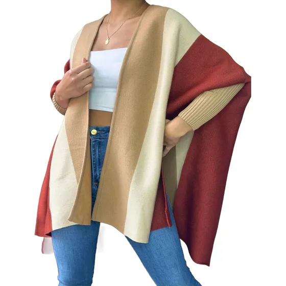 Poncho Nacional Chal Ruana Abierta Para Dama Rayas Vertical