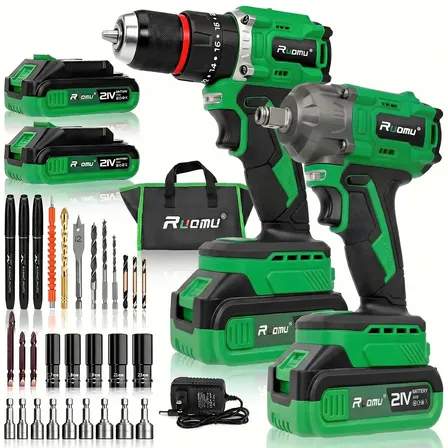 Kit Chave De Impacto + Furadeira Parafusadeira Brushless 21v 2 Baterias