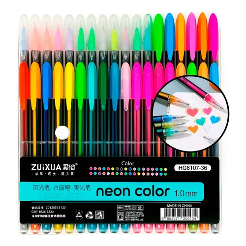 Kit Canetas Gel 48 Cores Glitter Metálico Pastel Neon Zuixua