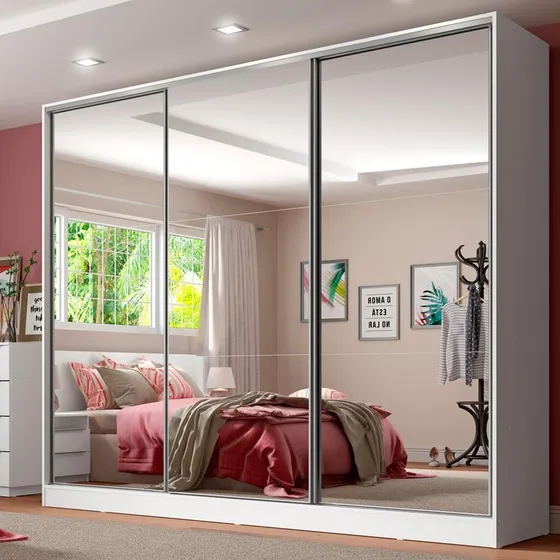 Guarda Roupa Casal 100% Mdf Madesa Royale 3 Portas Espelho Cor Branco 1063093E
