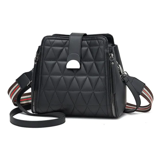 Cartera Bolso De Dama Bandolera Triángulos Moderna Diseño De La Tela Negro