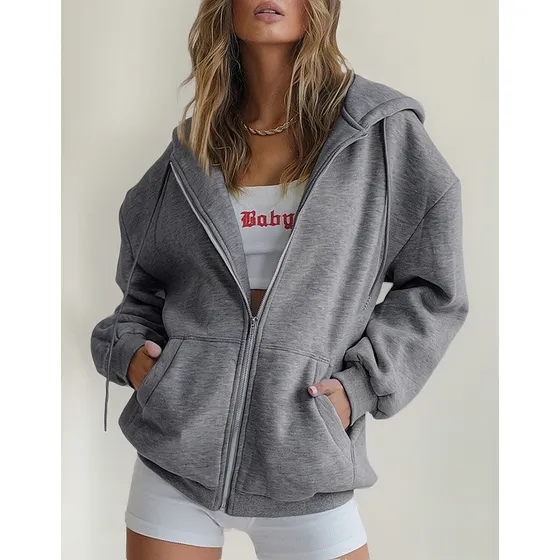 Sudadera Mujer Casual Moda Con Capucha Color Sólido Chamarra