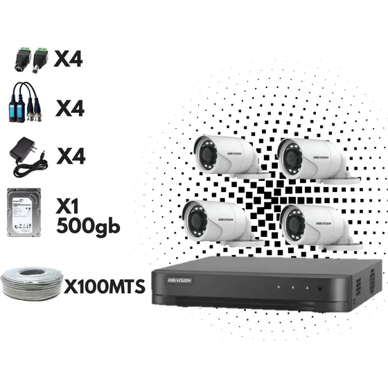 Kit Seguridad Hikvision Dvr 4 Canales, 4 Camaras 1080p