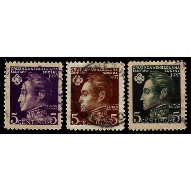 Venezuela 1937: # B203, V16, V17 Dificiles Usados