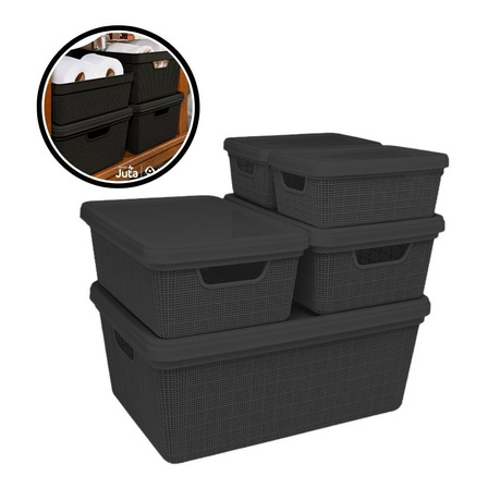Kit 5 Caixas Organizadoras Cesto Tampa Multiuso 1,8l 5l 15l Kit 5 Caixas Organizadoras Cesto Tampa Multiuso 1,8l 5l 15l