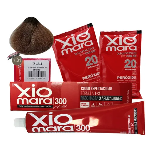 Tinte Para Cabello Xiomara 300 + 2 Peróxidos. Matizador Tono 7.31 Rubio Medio Dorado Cenizo