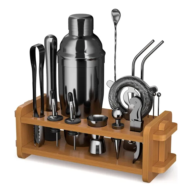 Kit Coctelería Bar Con Base Coctelera Acero Inoxidable 