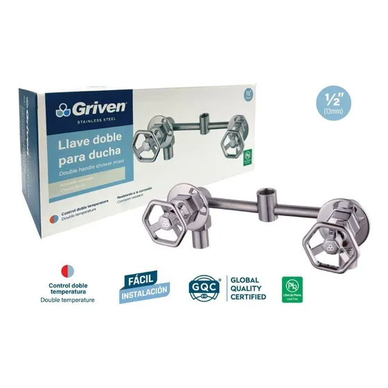 Llave Ducha Doble Acero Inoxidable Griven