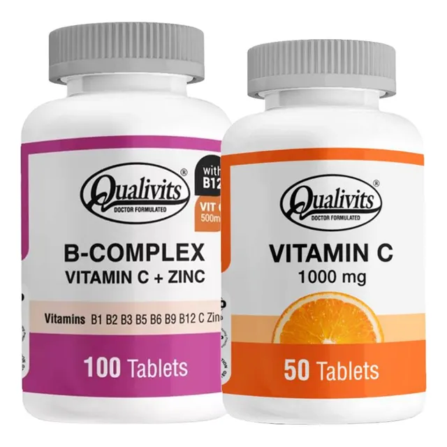 B Complex, Zinc + Vitamina C 1000 Mg 50 Tabletas Qualivits