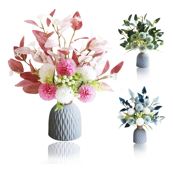 Moderno Adornos Mesa Flores Artificiales Crisantemo + Jarron