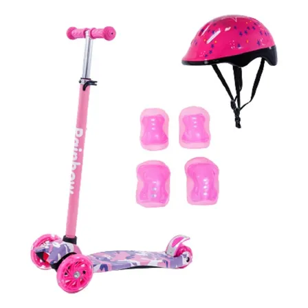 Monopatín De Pie Rainbow Con Protecciones  Rosa Para Niños