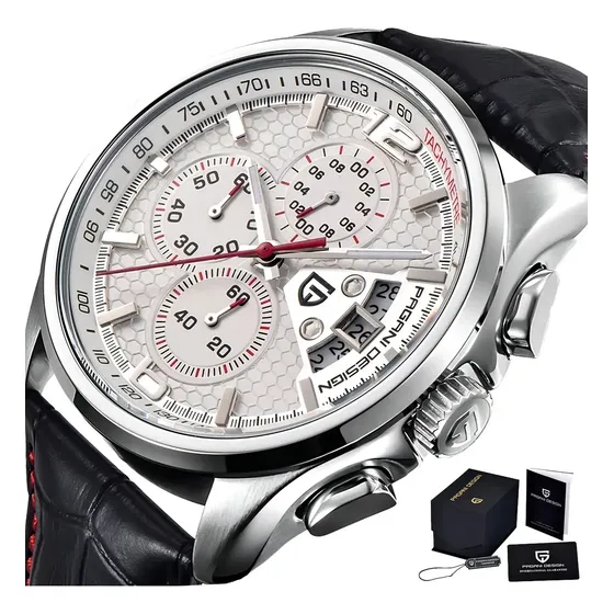 Reloj Cronógrafo Pagani Design PD-3306 Cuero y Acero Inoxidable 47mm Negro