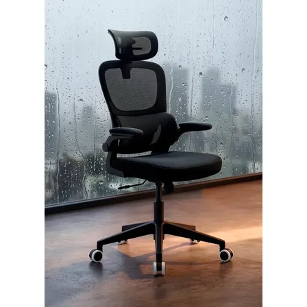 Cadeira De Escritório Ergonômica Supreme Ergon Com Apoio De Cabeça E Suporte Lombar Preto Malha