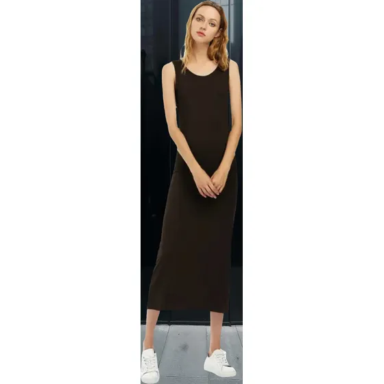 Vestido Largo Sin Mangas Marrón S