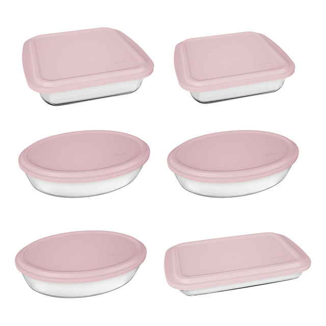 Conjunto Assadeiras 6 Peças Com Tampa Cor Rosa - Marinex Conjunto Assadeiras 6 Peças Com Tampa Cor Rosa - Marinex