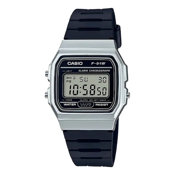 Reloj pulsera Casio Collection F-91WS-2CF Digital de Cuerpo Plateado para hombre Con Correa de Resina Color Negro