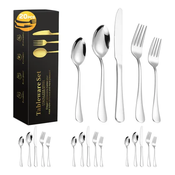 Juego de cubiertos acero inoxidable Topon 20 piezas plata