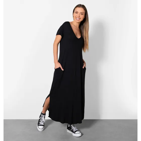 Vestido Tee Dress Longo Com Bolso