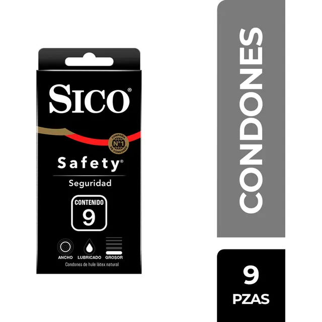 Condones Sico Safety Látex Natural Lubricado 9 Piezas