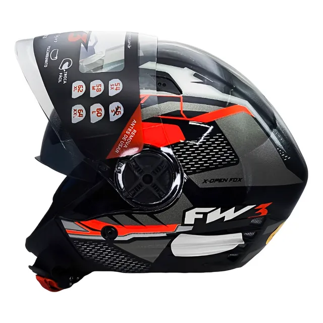 Capacete Fw3 X Open Fox Grafite/vermelho Com Óculos Interno