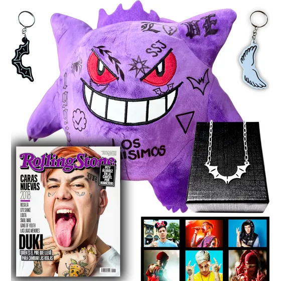 Combo Duki, Cadena, Gengar, Llaveros, Stickers, Caja Ameri