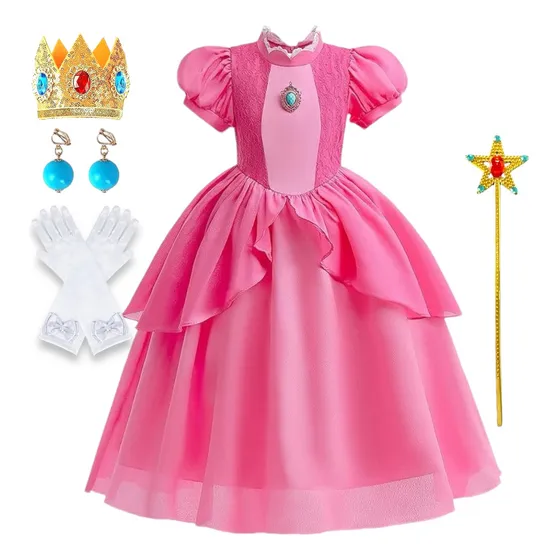 Disfraz Princesa Peach Con Accesorios Incluidos Corona Y Guantes