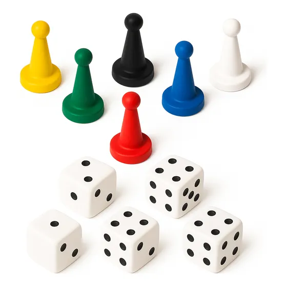 30 Pinos Plástico Peão P/ Jogo Tabuleiro 6 Cores + 15 Dados