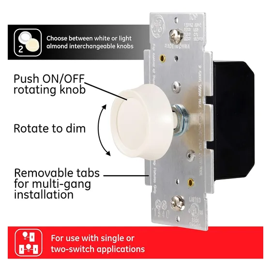 Dimmer Ge Con 2 Perillas Blanco Y Almendra