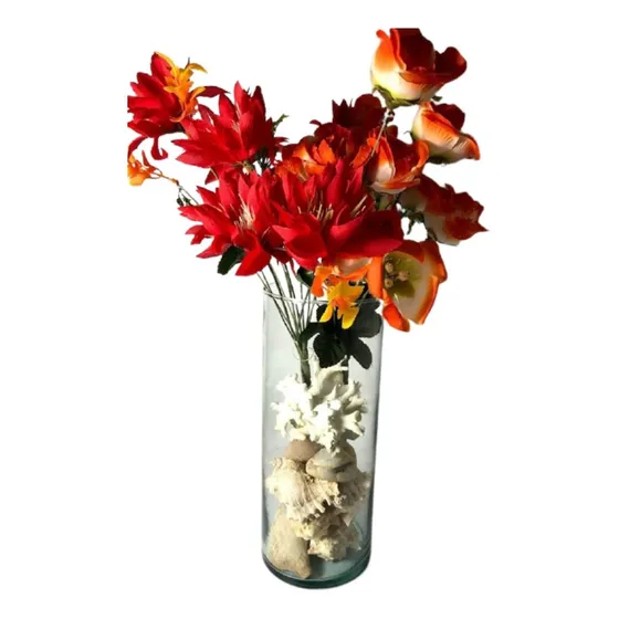 Florero Cilindro Jarron De Vidrio Decorativo, Arreglo Hogar