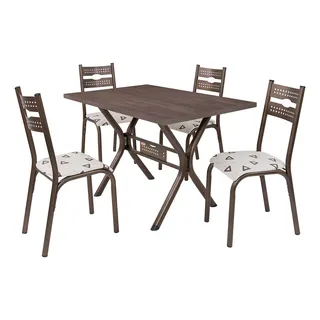 Conjunto Mesa Sala Jantar Ciplafe Luna 4 Cadeiras Tudo Bronze Tampo Madeira 1,20m Assento Bege Geométrico Conjunto Mesa Sala Jantar Ciplafe Luna 4 Cadeiras Tudo Bronze Tampo Madeira 1,20m Assento Bege Geométrico