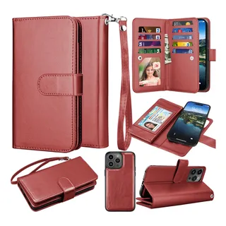 Funda Cartera Para iPhone 15 Plus Rojo Vino Piel Sintetica-3 Funda Cartera Para iPhone 15 Plus Rojo Vino Piel Sintetica-3