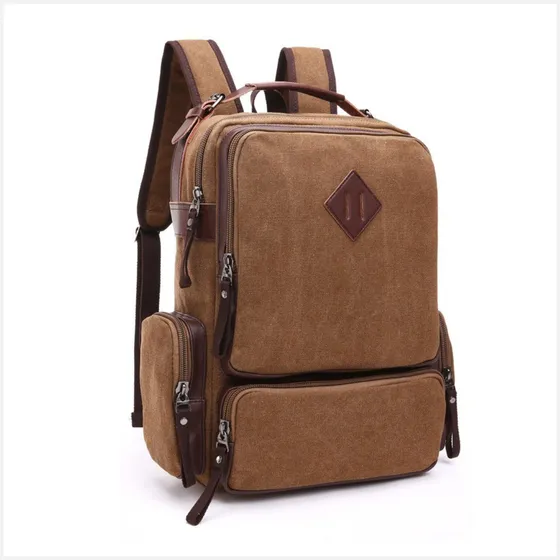 Mochila De Lona Couro Masculina Notebook 15,6 Polegadas Impermeável 35 Litros Bolsa Reforçada para Viagem Trabalho Escola Faculdade Cor Marrom