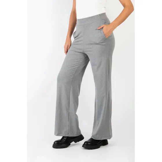 Pantalon Recto Ancho De Modal Con Elastico En Cintura Talles