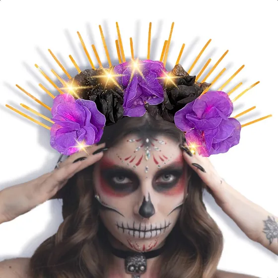 Flore Cempasúchil Tiara Flores Artificiais Com Luzes Led